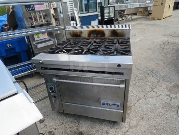 One US Range 6 Burner Natural Gas Range On Casters. Model# C836-6RC. 36X37X41. $8106.00. - Image 1 of 2
