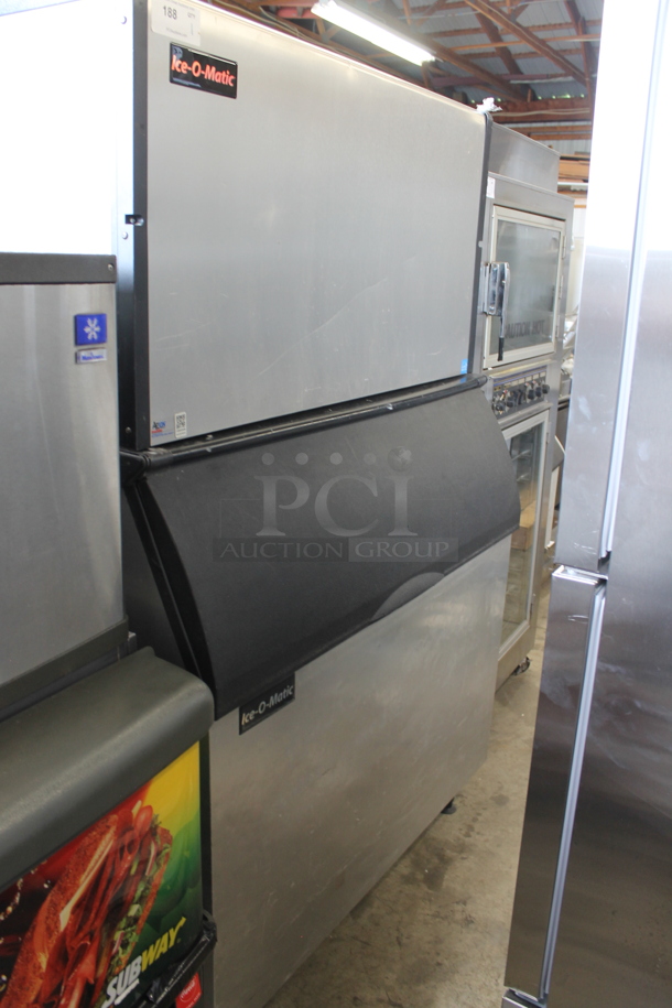 Ice-O-Matic Stainless Steel Commercial Ice Machine on Commercial Bin. - Image 1 of 5