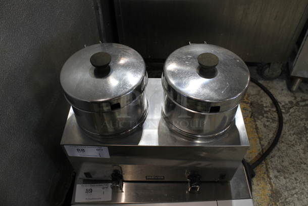 Server TWIN FS-4 Stainless Steel Commercial Countertop 2 Well Food Warmer w/ 2 Bins and 2 Lids. 120 Volts, 1 Phase. Tested and Working! - Image 3 of 5