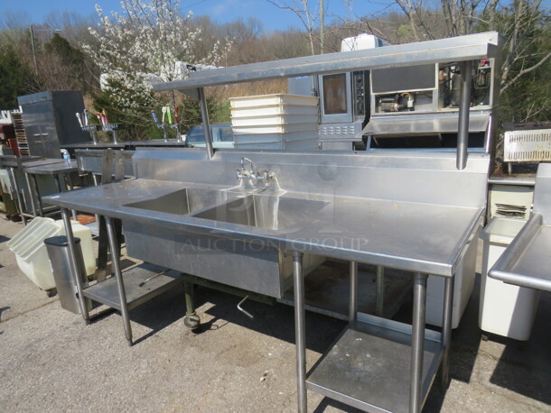 One 2 Compartment Sink With Over Shelf, Under Shelves, R/L Drain Boards, And Faucet. 96X30X66 - Image 2 of 2