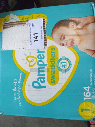 One Box Of Size 1 Pampers Swaddlers. 164 Ct.