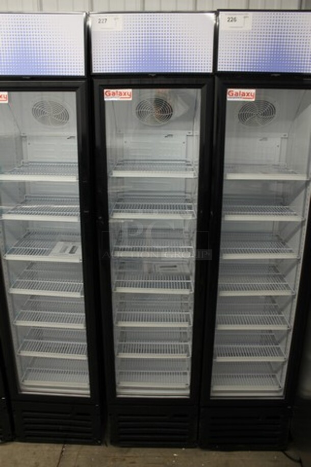 BRAND NEW SCRATCH AND DENT! Galaxy 177GDN5RBB Metal Commercial 16 1/2" Black Swing Glass Door Merchandiser Refrigerator with Red, White, and Blue LED Lighting. 115 Volts, 1 Phase. Tested and Working! - Image 2 of 5