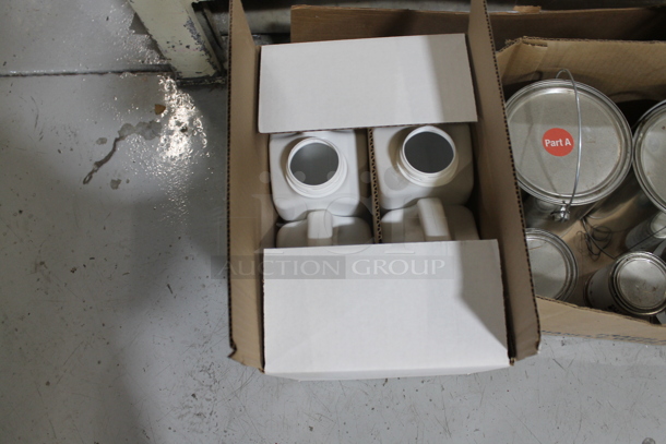 ALL ONE MONEY! Lot of Black Metal Pallet Strap Reel, Blue Barrel and Boxes w/ Tins.  - Image 7 of 8