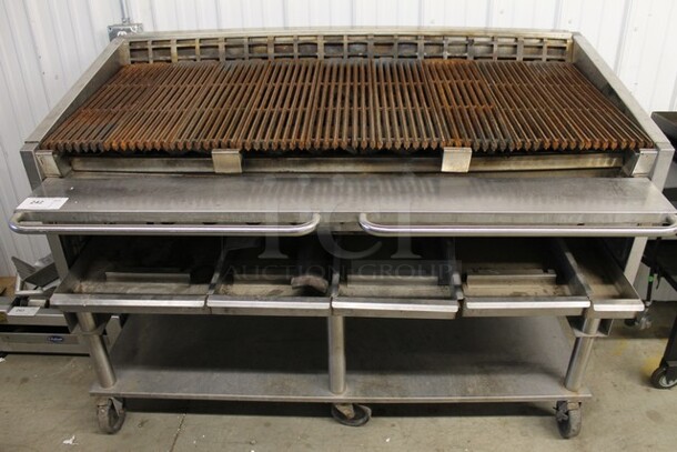 MagiKitch'n Stainless Steel Commercial Natural Gas Powered Charbroiler Grill w/ Under Shelf on Commercial Casters. - Image 1 of 6