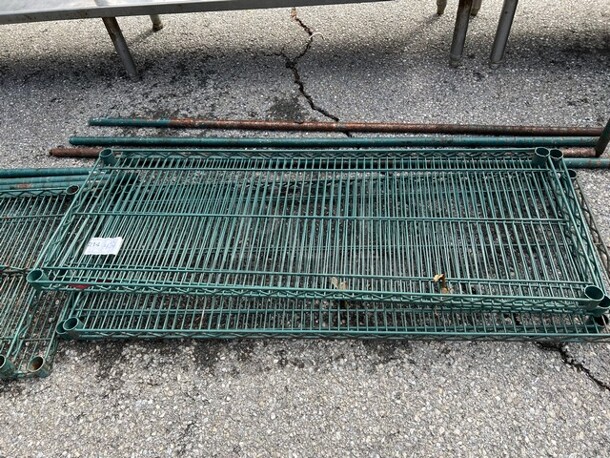 ALL ONE MONEY! Lot of 4 Green Finish Shelves and 4 Green Finish Poles! 48x18x1.5, 64" - Image 2 of 3