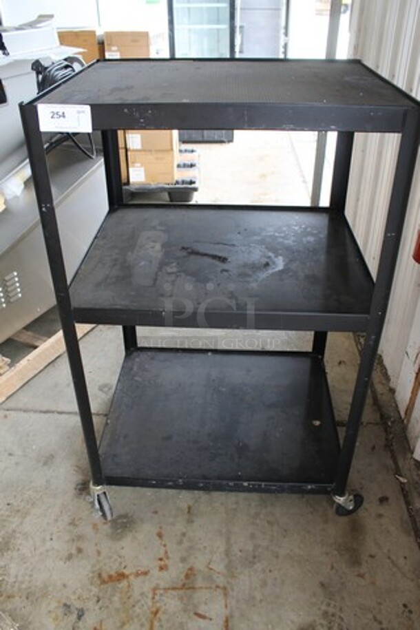 Black Metal 3 Tier AV Cart on Commercial Casters. 