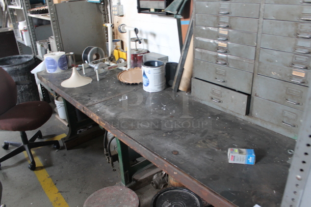 ALL ONE MONEY! Lot of Table, Contents Including Metal Cabinet and 2 Office Chairs.. BUYER MUST REMOVE. - Image 8 of 9