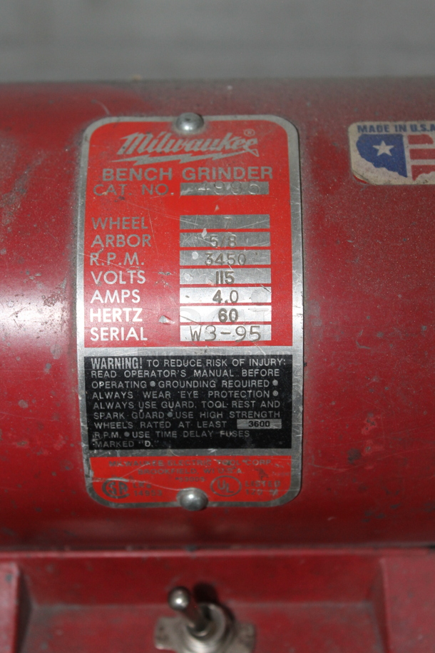 Milwaukee Bench Grinder on Wooden Stand. 115 Volts, 1 Phase. - Image 7 of 7