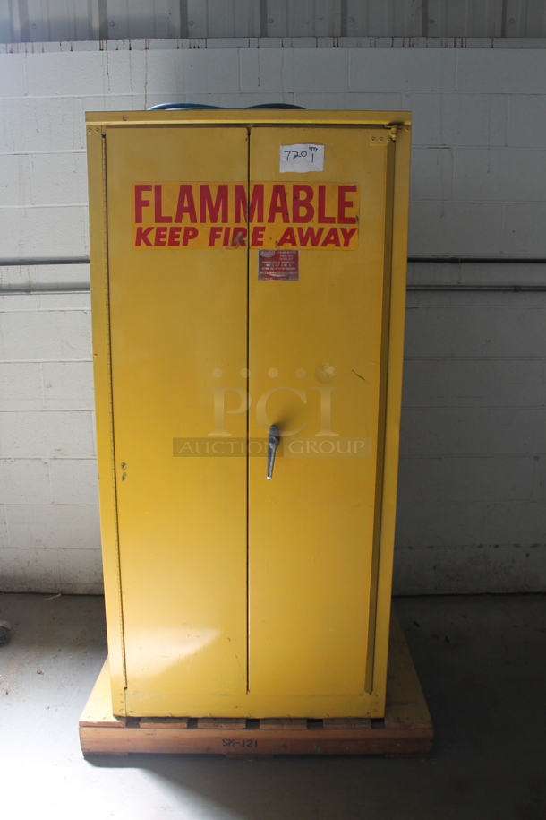Yellow Metal 2 Door Cabinet w/ Contents. - Image 1 of 7