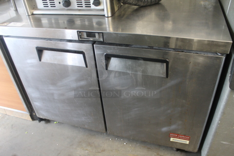 2016 Atosa AWTC48 Stainless Steel Commercial 2 Door Undercounter Cooler on Commercial Casters. 115 Volts, 1 Phase. Tested and Powers On But Does Not Get Cold