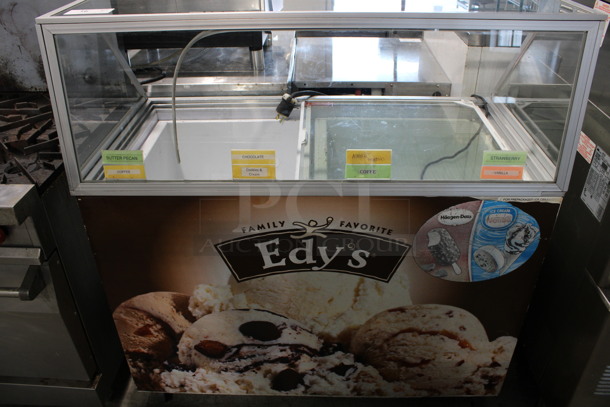 Metal Commercial Ice Cream Dipping Cabinet w/ Sneeze Guard on Commercial Casters. 47.5x25x50.5. Tested and Working!