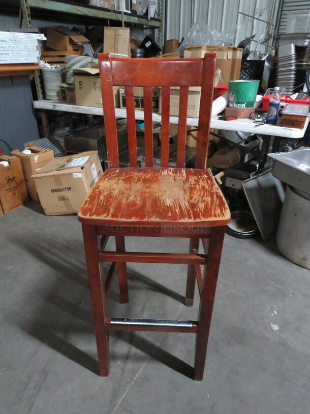 One Wooden Bar Height Chair. - Image 1 of 1
