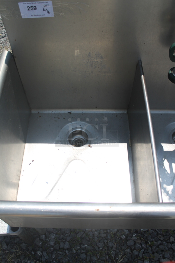 Advance Tabco 6-3-54 Commercial Stainless Steel 3 Bay Sink With Gooseneck Faucet And Pre-Rinse Faucet On Galvanized Legs. - Image 4 of 9