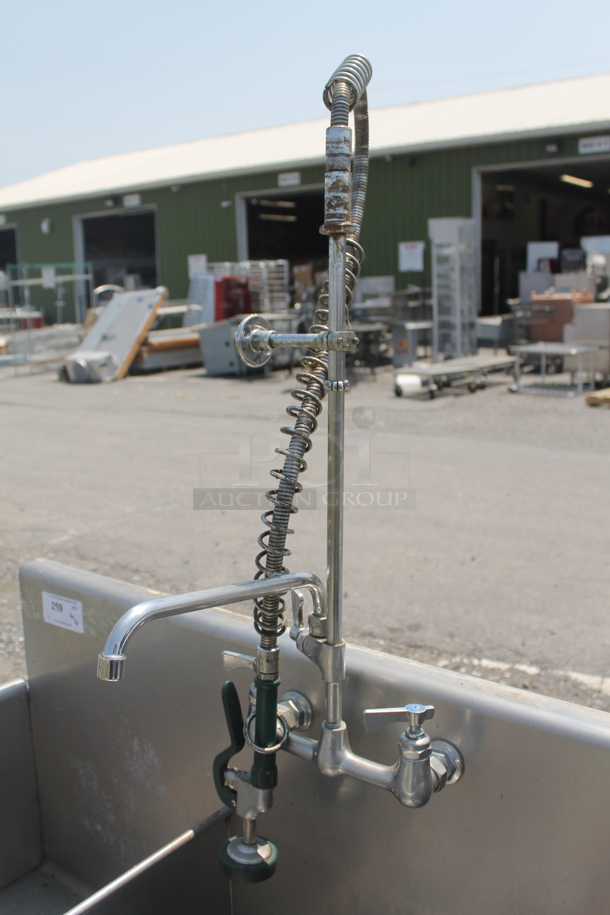 Advance Tabco 6-3-54 Commercial Stainless Steel 3 Bay Sink With Gooseneck Faucet And Pre-Rinse Faucet On Galvanized Legs. - Image 5 of 9