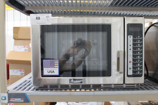 BRAND NEW SCRATCH AND DENT! 2023 Amana RFS12TS Stainless Steel Commercial Countertop Microwave Oven. 120 Volts, 1 Phase.  - Image 1 of 4