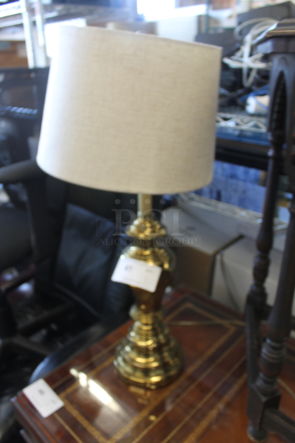 Gold Finish Countertop Lamp w/ Shade. - Image 3 of 3