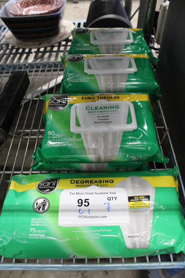 7 BRAND NEW Packages of 6 Table Turners Multi Surface Wipes and 1 Degreasing Multi Surface Wipes. 7 Times Your Bid!