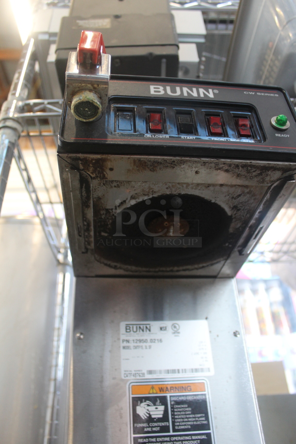 2012 Bunn CWTF15 Stainless Steel Commercial Countertop 3 Burner Coffee Machine w/ Hot Water Dispenser and Metal Brew Basket. 120 Volts, 1 Phase. - Image 6 of 7