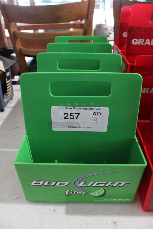 4 Green Poly Bud Light Drink Holders. 8.5x6x9. 4 Times Your Bid!