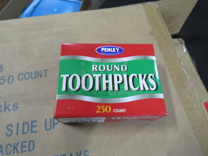 One Case Of 24 Boxes Of Penny Round Toothpicks. 250ct. 6,000 Total Toothpicks.