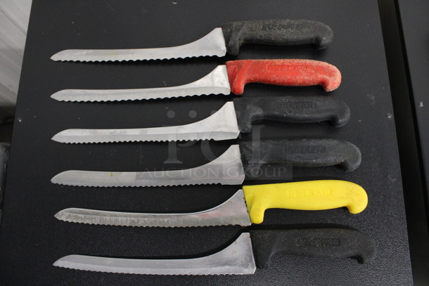 6 Sharpened Stainless Steel Serrated Knives. Includes 14