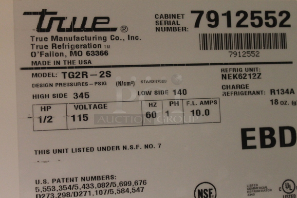 2014 True TG2R-2S Stainless Steel Commercial 2 Door Reach In Cooler w/ Poly Coated Racks on Commercial Casters. 115 Volts, 1 Phase. Tested and Working! - Image 6 of 6