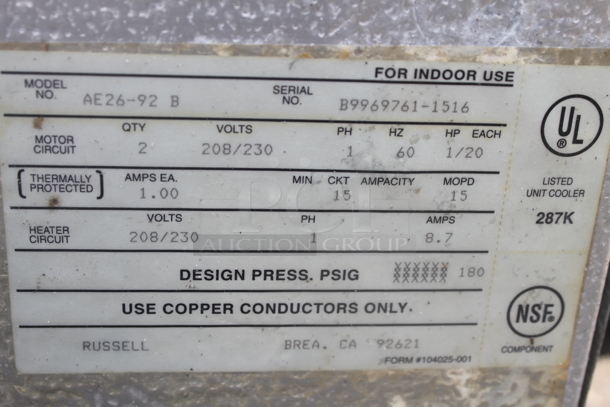 Russell AE26-92 B Metal Commercial Evaporator. 208/230 Volts, 1 Phase.  - Image 5 of 5