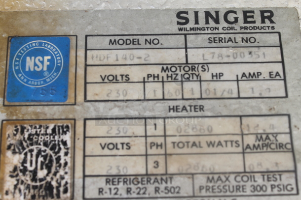 Singer HDF140-2 Metal Commercial Evaporator. 230 Volts, 1 Phase.  - Image 5 of 5