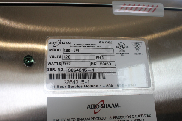 BRAND NEW! 2022 Alto Shaam 1200-UPS Commercial Stainless Steel Double Deck Heated Holding Cabinet With Steel Racks On Commercial Casters. 120V, 1 Phase. Tested and Working!   - Image 6 of 7