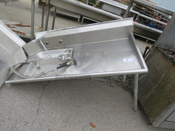 One Stainless Steel Dirty Side Dishwasher Table With Sink And Hose Sprayer. 60X30X46.