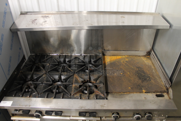 Garland X60-6G24RR Stainless Steel Commercial Natural Gas Powered 6 Burner Range w/ Flat Top Griddle, 2 Ovens, Over Shelf and Back Splash. - Image 2 of 9