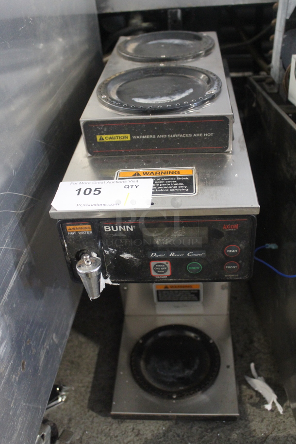 2015 Bunn AXIOM-DV-3 Stainless Steel Commercial 3 Burner Coffee Machine w/ Hot Water Dispenser. 120 Volts, 1 Phase.  - Image 1 of 4