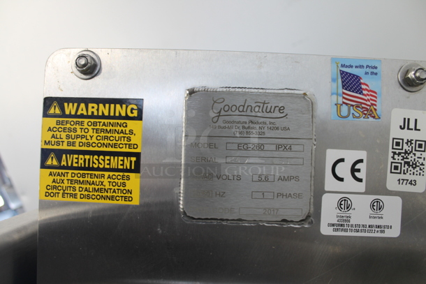2017 Goodnature EG-260 Stainless Steel Commercial Floor Style Cold Press Juicer on Commercial Casters. 230 Volts, 1 Phase.  - Image 12 of 12
