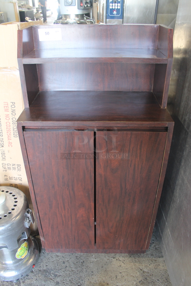 Wooden Storage Cabinet With Top Shelf And Two Door Base In Wood Style Finish. 