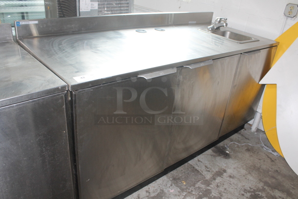 Duke Stainless Steel Commercial Counter w/ Sink Basin, Faucet, Handle, Backsplash and 3 Doors. Bay 10x11x6 - Image 1 of 9