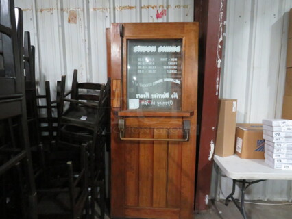 2-1/4 Inch Thick Solid Wood Doors 35.5X83 With Hardware, Deadbolt, Push Bar Handles, And 1/2 Glass. 2XBID.