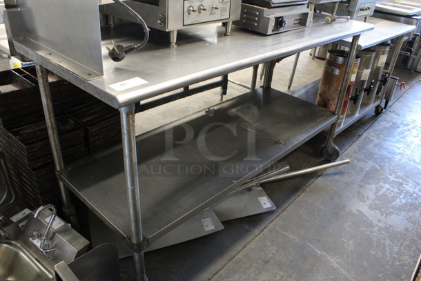 Stainless Steel Commercial Table w/ Left Side Splash Guard and Under Shelf on Commercial Casters. 72x31x56