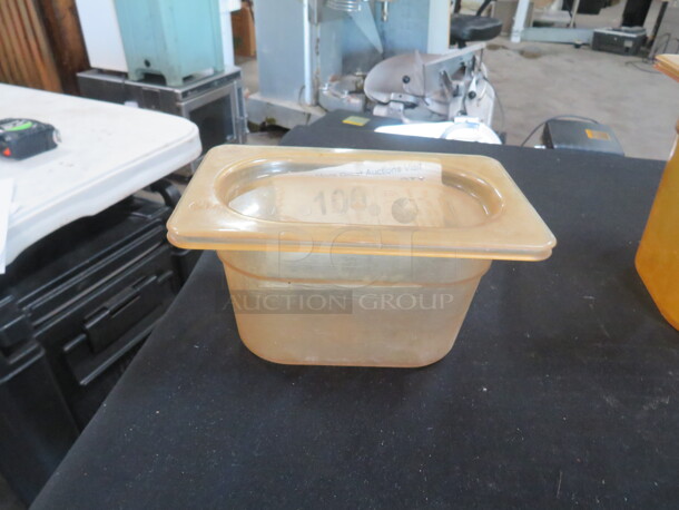 1/9 Size 4 Inch Deep Amber Food Storage Container With Lid. 2XBID 2XBID