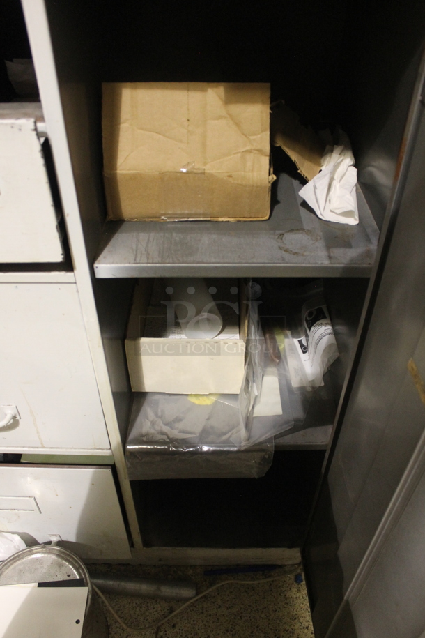 ALL ONE MONEY! Lot of Gray Cabinet w/ Contents Including Metal Filing Bin. BUYER MUST REMOVE. - Image 3 of 4