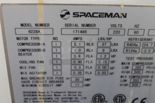 Spaceman 6228A Stainless Steel Commercial Air Cooled Countertop Single Flavor Soft Serve Ice Cream Machine. 220 Volts. - Image 5 of 5