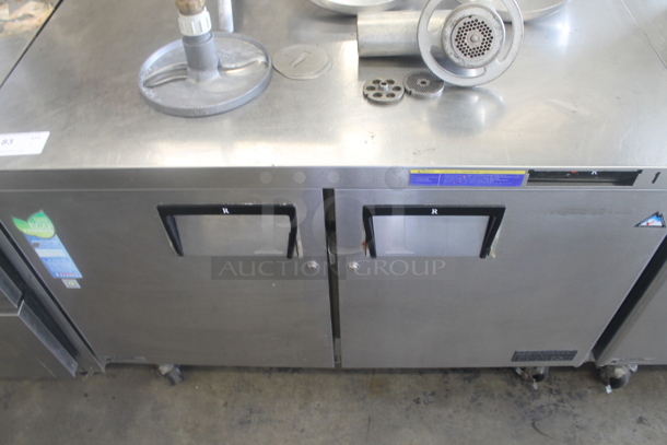 Everest ETBR2 Stainless Steel Commercial 2 Door Undercounter Cooler on Commercial Casters. 115 Volts, 1 Phase. Tested and Working! - Image 1 of 6