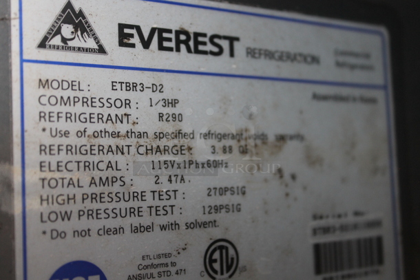 Everest ETBR3-D2 Stainless Steel Commercial 2 Drawer and 1 Door Chef Base on Commercial Casters. 115 Volts, 1 Phase. Tested and Working! - Image 7 of 7