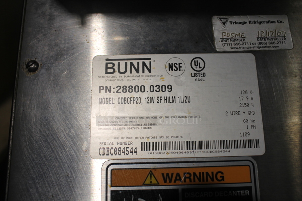 Bunn CDBCFP20 Commercial Stainless Steel Electric Countertop Coffee Brewer With 3 Warmers. 120V, 1 Phase. - Image 3 of 4