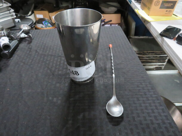 One Stainless Steel Mixing Cup With Spoon. - Image 1 of 1