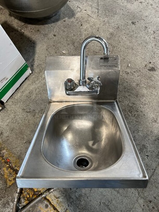 Eagle Model HSAN-10-F Stainless Steel Commercial Single Bay Wall Mount Sink w/ Faucet and Handles. 12x18x15 - Image 1 of 5