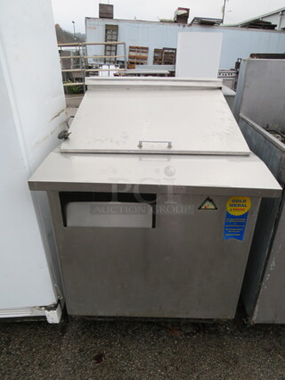 One 1 Door Mega Top Everest Refrigerated Prep Table On Casters. Model# EPBR1. 115 Volt. 28X35X43