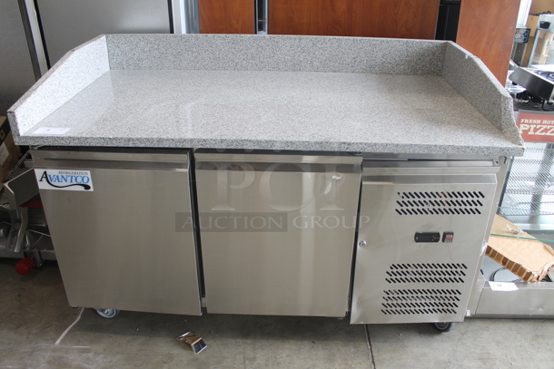 BRAND NEW SCRATCH AND DENT! 2023 Avantco 178SSPPTG60HC Stainless Steel Commercial 60" 2 Door Stone Top Refrigerated Pizza Prep Table. 115 Volts, 1 Phase. Tested and Working! - Image 1 of 9