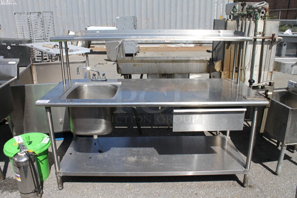 Stainless Steel Commercial Table w/ Sink Bay, Drawer, Over Shelf and Under Shelf. - Image 1 of 5