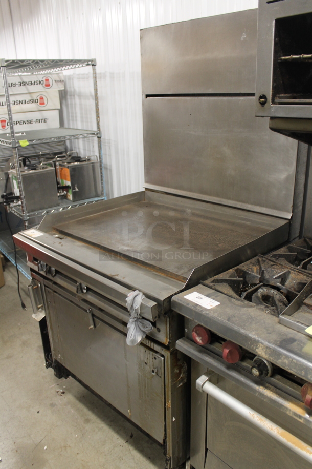 Jade Range Commercial Stainless Steel Natural Gas Powered Griddle Range With CONVECTION Oven With Pan Racks On Commercial Casters. - Image 4 of 10