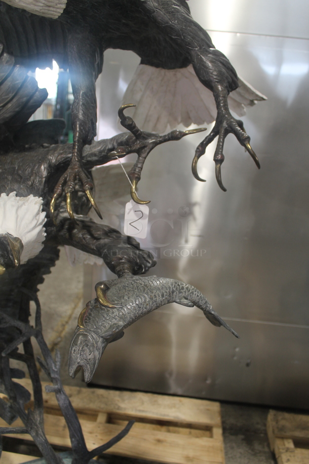 GLORIOUS Cast Bronze Statue of 2 Eagles Fighting Over a Fish. Listing Includes a Picture w/ a 5'8" Tall Human For Size Reference. - Image 6 of 7